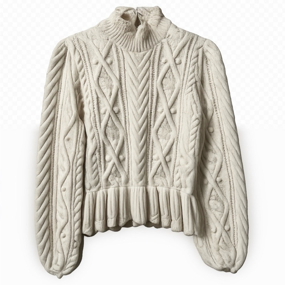 Zara Ivory Cable Knit Peplum Sweater